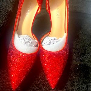 Lady sexy heel red with rhinestone size 9 red in color new shoes never been worn